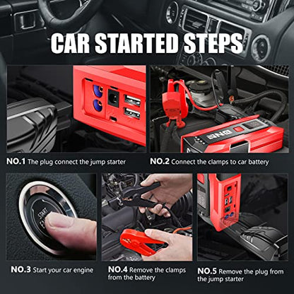DNA Motoring 12V 2000A Peak Multi-Function Portable Car Battery Jump Starter for Up to 8.0L Gas / 6.3L Diesel Engine, with Carry Case,TOOLS-00275 - color: Red, style: 2000A Peak