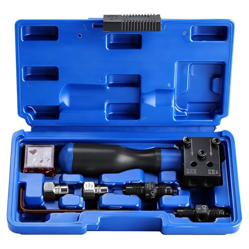 8MILELAKE 7-Piece Brake Line Flaring Tool Kit, 3/16" 1/4" Double Flaring Tool for 45° Single Double Bubble Flares, Brake Flare Tool for Vehicle Brake & Hydraulic Line Repair