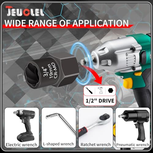 5PCS Heavy Duty Bolt Extractor Set, 1/2" Drive Easy Out Bolt Extractor Set, Nut Extractor Set Broken Bolt Extractor Kit for Removing Stripped Lug Nuts, Rounded off Nuts, Bolts, Studs