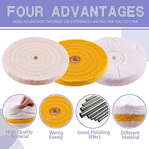 Swpeet 8" Buffing & Polishing Wheels Kit - 6PCs Including 3PCs Compounds, Cotton & Flannel Pads for Bench Grinder - style: NO.11 Buffing Polishing Wheels