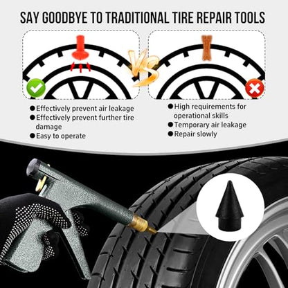 Tire Gun Plug Repair Kit Tire Gun Repair Kit Tire Plug Kit Heavy Duty Professional Car Tire Repair Kit with Plugs Tire Patch Kit Tire Puncture Repair Kit Tire Plug Repair Kit (Green)