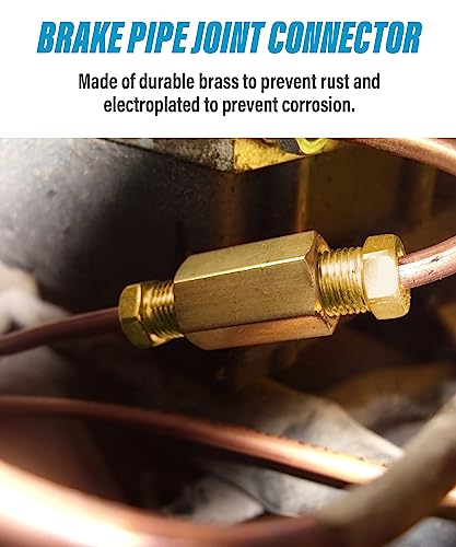 YAKEFLY 25 ft 3/16 Copper Coated Brake Line Kit with 16 Fittings and 4 Unions Brake Line Fittings,Brake Line Double & Single Flaring Tool Kit,Fits for Most Hydraulic Braking Systems,Fuel Systems,etc - color: Gold