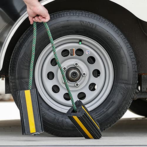 Buyers Products WC24483 Heavy Duty Wheel Chock Set, 4x4x8 Rubber Wheel Chocks with 36 Inch Nylon Rope, Rust & Chemical Proof, Reflective Tape, for Trucks, Utility Vehicles, Ground Support Equipment