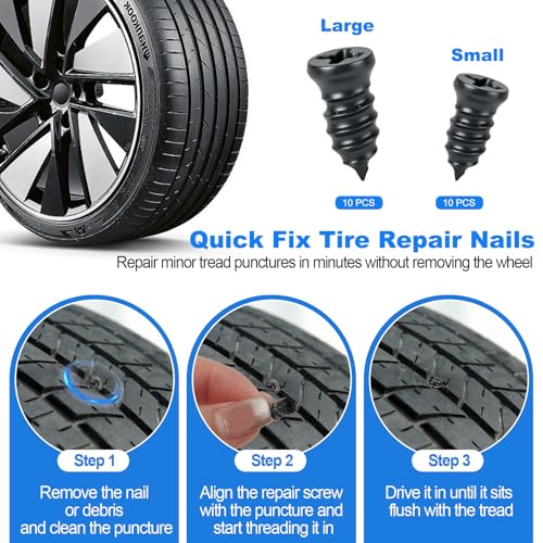 Tire Plug Kit, 130 PCS Tubeless Tire Repair Kit with Heavy-Duty Metal T-Handle Tools, Repair Strips, Screw-in Repair Plugs, Valve Stem Service Accessories & Hard Case for Car SUV Motorcycle ATV - color: 130Pcs Tire Repair Kit