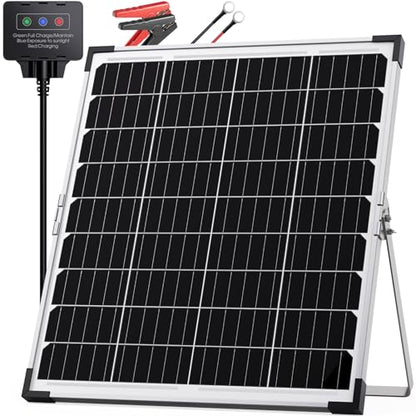 30W 12V Solar Battery Charger & Maintainer, Waterproof Trickle Charging Kit with IP68 Intelligent Controller, High-Performance Tempered Glass, for Car, RV, Marine, Camper and Trailer - size: 30W