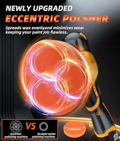 2026 Buffer Polisher, 8-Speed 1200W Power with 2 Batteries & LED Display - Complete Car Buffer Polisher Kit, DA Orbital Buffer for Car Cleaning Kit for Detailing, Polishing,Waxing & Scratch Removal