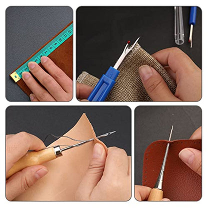 BUTUZE Upholstery Repair Kit, Leather Sewing Kit, Sewing Thread, Waxed Thread, Heavy Duty Hand Sewing Needles, Sewing Awl, Heavy Duty Sewing Kit for Car Carpet Sofa Shoe - size: 37 Pcs
