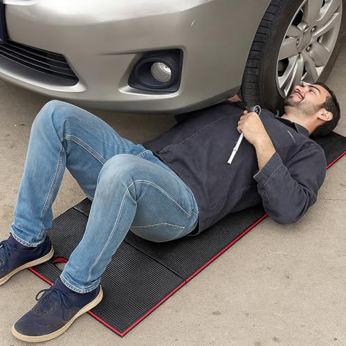 Ptwola Foldable EVA Mat with Carrying Handle, 2.5cm Thick Foam Cushion Kneeling Pad High Density Water Resistant Anti Slip Knee Mat for Workout Exercise Mechanic Garages Picnics Gardening Camping Gym - color: Red Border