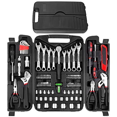 TLGREEN 95-Piece Car Tool Kit with Storage Case, Red | Marine Tool Kit with Wrench, Pliers, Sockets And Bits; Organized Repairs for Boats, Vehicles And Household Maintenance - color: Red