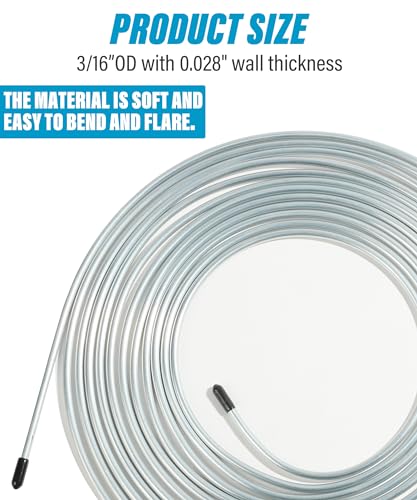 YAKEFLY 25 ft 3/16 Copper Coated Brake Line Kit with 16 Fittings and 4 Unions Brake Line Fittings,Brake Line Double & Single Flaring Tool Kit,Fits for Most Hydraulic Braking Systems (Silver) - color: Silver