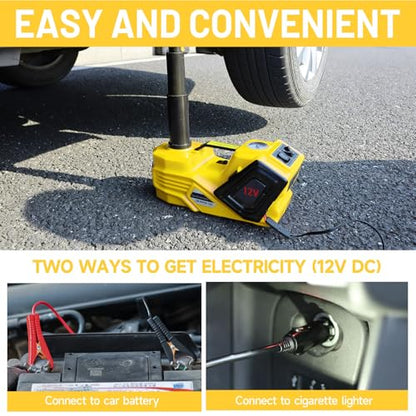 5 Ton 12V Electric Car Jack Kit with Impact Wrench & Air Compressor, Portable Emergency Tire Change Kit for SUV, Truck, Sedan, EV (Lifting Range 5.31-14.17 Inch)