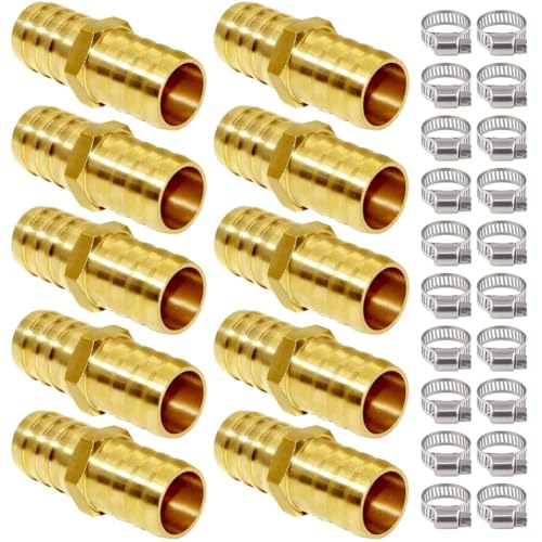 Joywayus 3/4" ID Hose Barb Fitting Hex Union Brass Adapter Water/Fuel/Air(Pack of 10) - size: 0.75 Inch, style: 10PCS