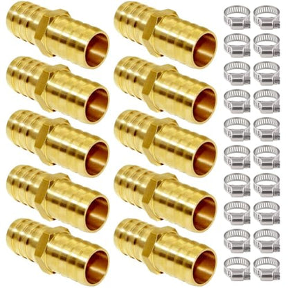 Joywayus 3/4" ID Hose Barb Fitting Hex Union Brass Adapter Water/Fuel/Air(Pack of 10) - size: 0.75 Inch, style: 10PCS
