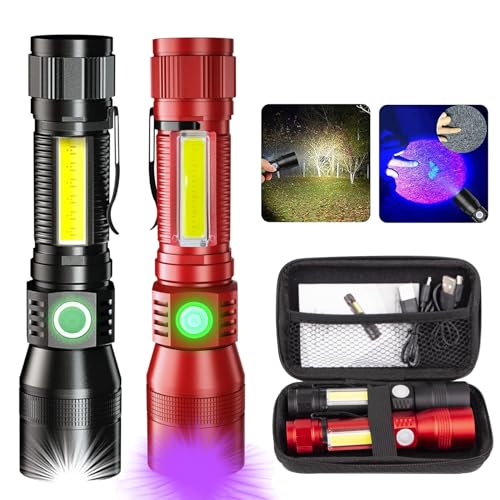 AdamStar Black Light Flashlight, 3 in-1 Rechargeable Flashlights, UV Light Magnetic LED Flashlight High Lumens, 7 Mode Camping Waterproof Flashlight for Pet Urine Detection - color: (Black + Red) with case