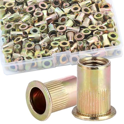 190Pcs M4 Rivet Nuts, Metric Zinc Plated Finish Carbon Steel Flat Head Threaded Insert Nutsert Kit - color: Yellow, size: M4