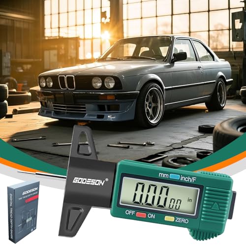 GODESON Tire Tread Depth Gauge - Large LCD Screen with Inches/Millimeters/Fraction Units, Zero Reset Function, Digital Tire Depth Gauge for Car, Truck, SUV, Green Tread Wear Measurement - 0-25.4mm - color: Green