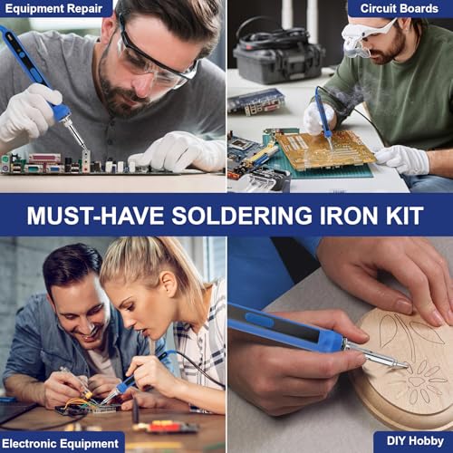 194PCS Soldering Iron Kit,100W Soldering Iron Adjustable Temperature,Solder Wire,Stand,Desoldering Pump,Soldering Welding Iron Kit for Electronics Hobby DIY 110V US Plug