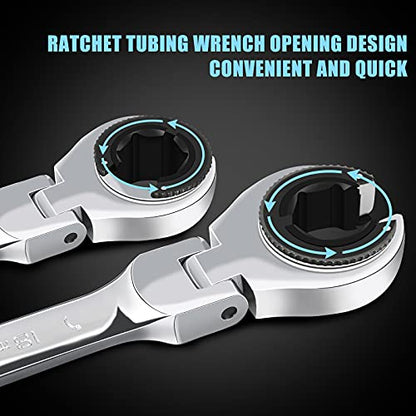 LOSCHEN Metric Open Flex-Head Ratcheting Wrench Combination 12 Pcs/set 8-19mm, Metric Spanner with 72 Teeth, Chrome Vanadium Steel Tubing Ratchet （US and European Patents） - size: 8-19mm