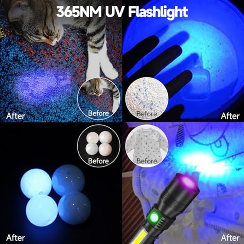 AdamStar Black Light Flashlight, 3 in-1 Rechargeable Flashlights, UV Light Magnetic LED Flashlight High Lumens, 7 Mode Camping Waterproof Flashlight for Pet Urine Detection, Include case - color: 1pack flashlight with case