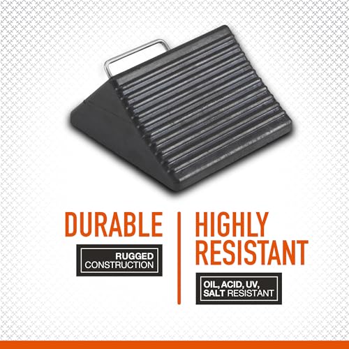 Ironton Nylon Reinforced Rubber Wheel Chock with Handle | Controlled load positioning, Shop and warehouse handling, Durable material movement, Easy setup, Operator-friendly design