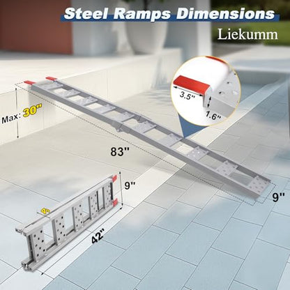 LIEKUMM 83" Motorcycle Ramp 1-Pack, 480 lbs Capacity Folding Loading Ramp for Pickup Trucks, Heavy Duty Dirt Bike Ramp for Truck, Trailer (Silver) - size: 83"L(Silver/1PC)