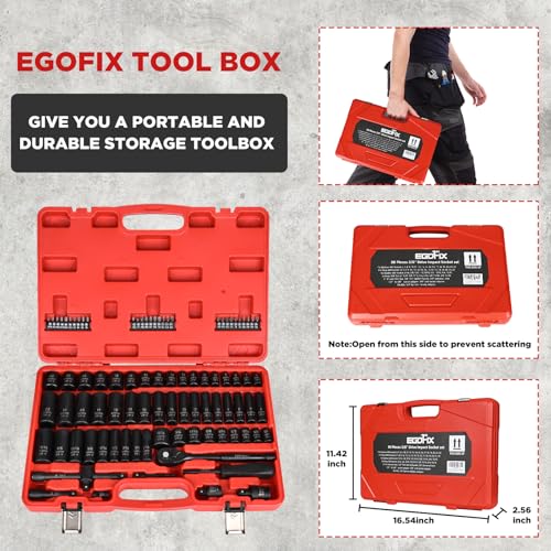 3/8" Drive Impact Socket Set, 90 Piece Metric Socket (6-22mm) and Standard SAE Size (5/16-15/16 inch) 6 Point, with 72-Teeth Ratchet Wrench, Mechanics Tool Kit for Automotive Repair - style: 3/8-90PCS