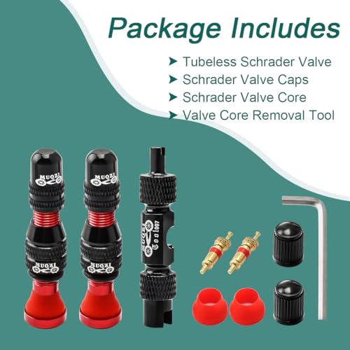 Tubeless Schrader Valve Stems Kits - Alloy Bike Tubeless Tire Valve Stems for MTB and Road Bike with Removal Tool - Color Options - color: 40mm - Red