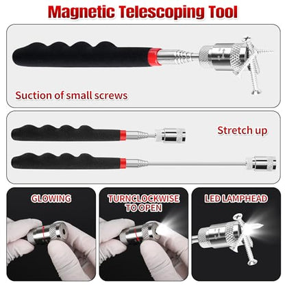 TOOLEAGUE 12Pcs Pick and Hook Set with Magnetic Telescoping Pickup Pen | Automotive and Electronic Hand Tools Car Auto Oil Seal/O-Ring Seal Gasket Hand Pick Up Tools