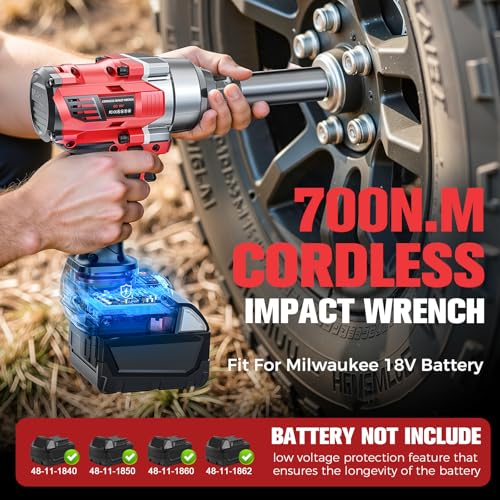 Cerycose Cordless Impact Wrench 3/8" Compatible with Milwaukee 18V Battery, 600Ft-lbs (800N·m), Brushless Electric Impact Driver, 2400 RPM, LED Light – Compact, Light-Duty(No Battery) - color: Red (600 Ft-lbs)