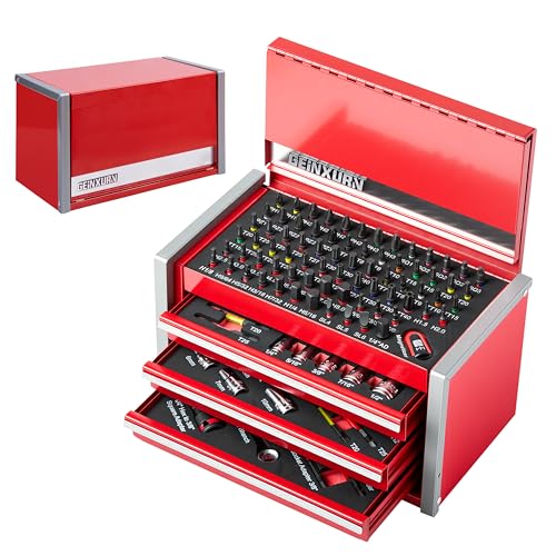 106PCS Impact Screwdriver Bit Set in 3-Drawer Steel Tool Box – Complete Home Repair Kit with Sockets, Socket Adapter, Bit Holder, Magnetizer/Demagnetizer & Ratchet Wrench