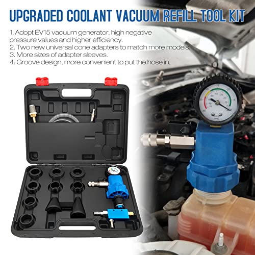 Coolant Vacuum Refill Kit Pressure Vacuum Tester Cooling System Purge and Fill Tool with 10 Adapters 35mm 40mm 45mm 55mm for SUV Truck