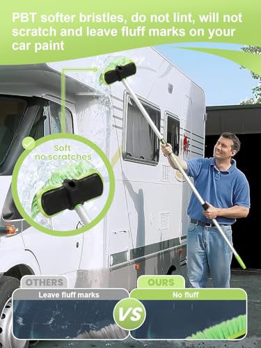 4 Sections PBT Car Wash Brush 60” 151cm with Extendable Aluminum Long Handle Soft Bristle Detail Scrub Brush for Exterior Interior Car RV Truck Motorbike Tyres Boat Deck Home Cleaning Sweep Snow