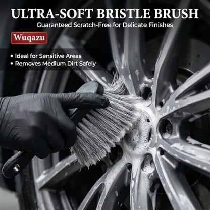 8PCS Wheel Tire Cleaning Kit 360 Flexible Wool Scratch-Free Rim Brush | Dual Hardness & Boar Hair,Tire Dressing Pad Towel,Multi-Vehicle Auto Care Car Lover Gift Kit - size: 8 PCS