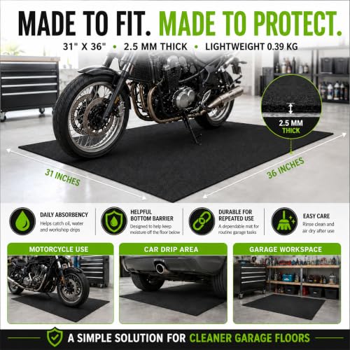 Oil Spill Mat 31" x 36", Absorbent Felt Pad with Waterproof PE Backing, Washable Reusable Garage Floor Mat for Motorcycle, Trash Cans, Gardening Tools and Spot Maintenance