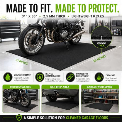 Oil Spill Mat 31" x 36", Absorbent Felt Pad with Waterproof PE Backing, Washable Reusable Garage Floor Mat for Motorcycle, Trash Cans, Gardening Tools and Spot Maintenance