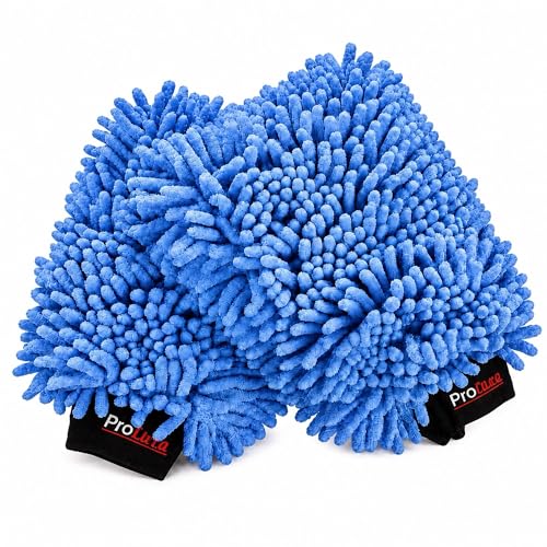 Microfiber Car Wash Mitt 2 Pack, Chenille Scratch-Free Wash Gloves, Ultra Soft, Highly Absorbent, 7.1” x 10.2”, Lint-Free, Reusable Auto Cleaning Mitt (Blue) - color: Blue