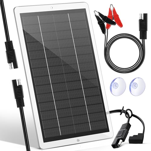 12V 2.5W Solar Car Battery Charger Maintainer, Solar Panel Trickle Charger | Waterproof Solar Panel Portable Solar Trickle Charger with Cigarette Lighter Plug Alligator Clip for Car Motorcycle Boat RV