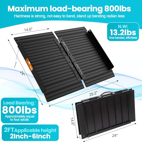 Portable Wheelchair Ramp Black 2FT 800 lbs Non-Slip Threshold Ramps Handicaps Ramps Aluminum Folding Ramps Wheel Chair Ramp for Home Steps Doorways Stairs Scooter 24" Lx 29.2" Wx2H - size: 2FT(Applicable height2"-6")