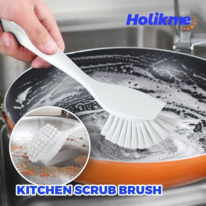 Holikme Cleaning Brush Set, Scouring Pad for Cleaning, Groove Gap Brushes for Pot, Pan, Kitchen Sink, Wire Brushes (White) - color: White
