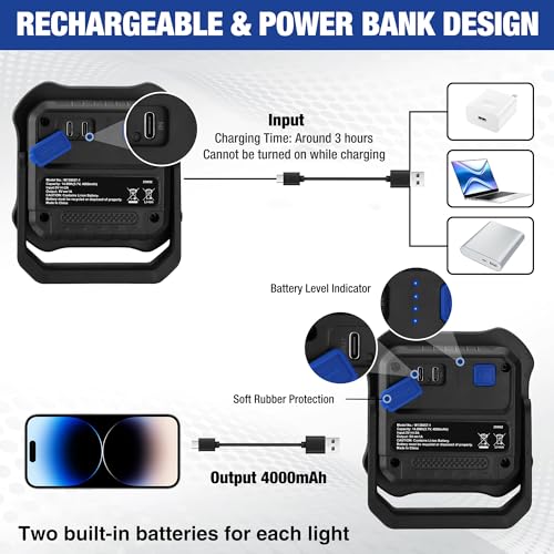 WORKPRO Magnetic Work Light, 4000mAh Rechargeable LED Work Lights, 2000LM | Portable Flood Light with Stand - for Camping, Fishing, Car Repair, Emergency, Job Site Lighting, Mechanic Light with 5 Modes