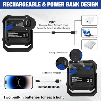 WORKPRO Magnetic Work Light, 4000mAh Rechargeable LED Work Lights, 2000LM | Portable Flood Light with Stand - for Camping, Fishing, Car Repair, Emergency, Job Site Lighting, Mechanic Light with 5 Modes