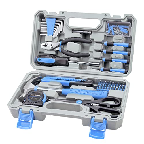 CARTMAN Complete Household Tool Set, Blue Hand Kit With Storage Case | Versatile tool assortment for home repairs, DIY projects, furniture setup, crafting, and daily household fixes in toolbox. - color: Light Blue