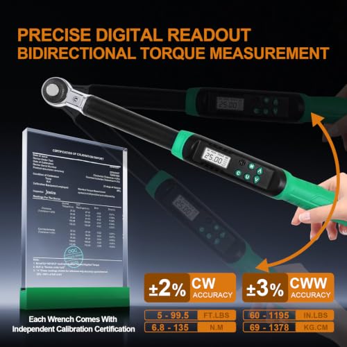Marsram 3/8" Digital Adjustable Torque Wrench, 35mm Open-End & Ratchet Head | 6.8-135N.m / 5-99.6Ft.lb, Interchangeable Electronic Torque Wrench, With Buzzer & LED, For HVAC Car Moto Repair