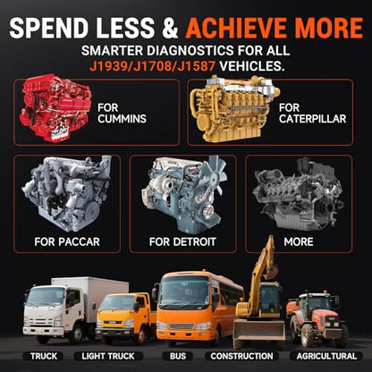 KZYEE KC601 Heavy Duty Truck Scanner, Diesel Scanner Diagnostic Tool for Cummins, CAT, Freightliner, International, Mack, Volvo & Detroit, Read & Clear Codes, Live Data, Free Lifetime Updates