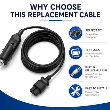 13FT N506585 Replacement Inflator Cord, 12V DC Car Power Supply Cable Compatible with DeWalt DCC020IB 20V MAX Tire Inflator Air Compressor