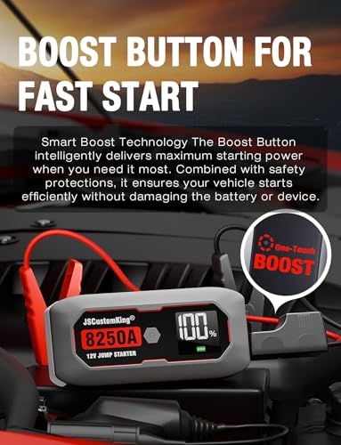8250A Jump Starter Battery Jump Starter Battery Pack (for All Gas or 10.0+L Diesel), 12V Potable Heavy Duty Car Jump Start with 3.2 inch HD Screen, 2 USB Power Bank 48-Months Stand-by Time