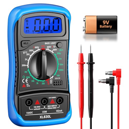 ANENG Digital Multimeter with Case, AC/DC Voltmeter, Ammeter and Ohmmeter | Measures Voltage, Current, Resistance, Diodes and hFE Transistors with Backlit Screen and Data Hold for DIY Household Testing - color: Blue