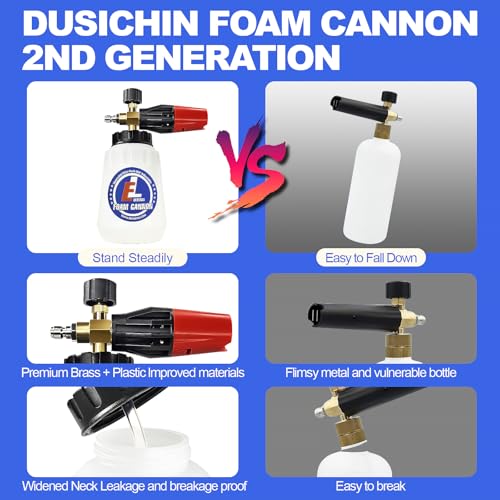 Foam Cannon for Pressure Washer, 1 Liter Bottle, 1/4 Inch Quick Connector, Professional Snow Foam Lance for Car, Glass, Wall, and Exterior Surface Cleaning