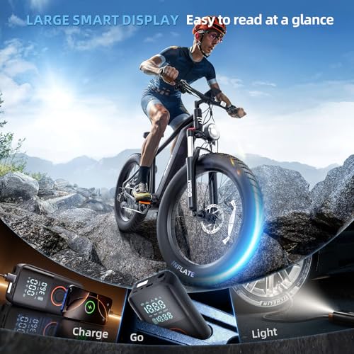 Portable Tire Inflator, 150PSI Cordless Air Compressor with 12V DC Power | Dual Power 5400mAh Air Pump, 6-Min Inflation, Auto Shut-off, Pressure Gauge, LED Light, Built-in Storage, for Car Bike Ball