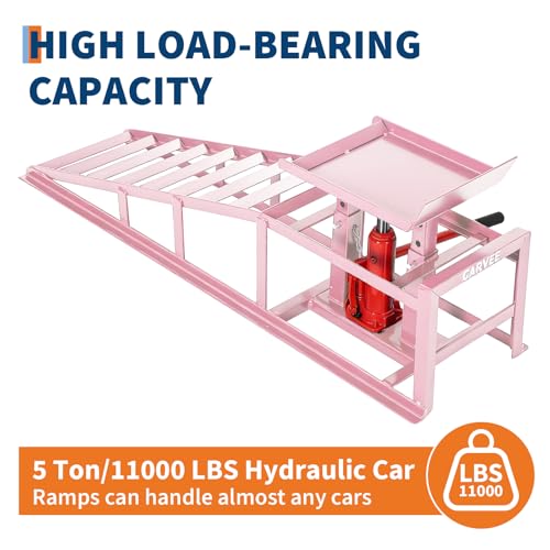 Jojoka Hydraulic Car Ramps, Heavy Duty Steel, 11000 LBS, Adjustable Low Profile Lift, 9.4-13.34 in Height, Garage Service Ramps for Oil Changes, Trucks & Cars, 2PCS - color: Pink